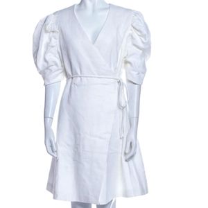 Vivienne Wu Vneck Puff Sleeve White Wrap Dress NWT